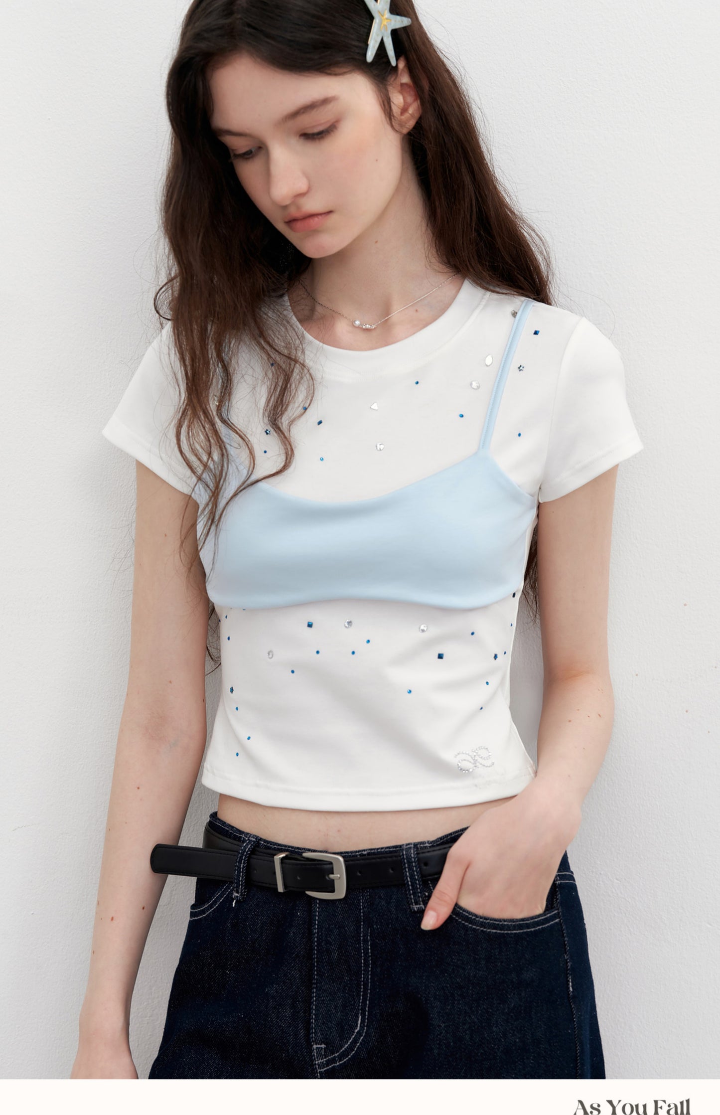 Sparkling Bra-Overlay Mermaid Tee