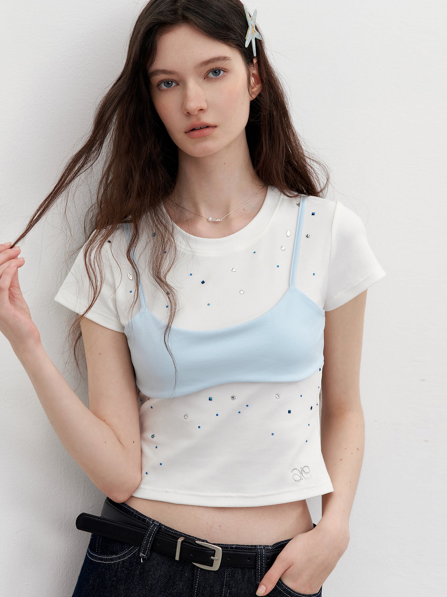 Sparkling Bra-Overlay Mermaid Tee