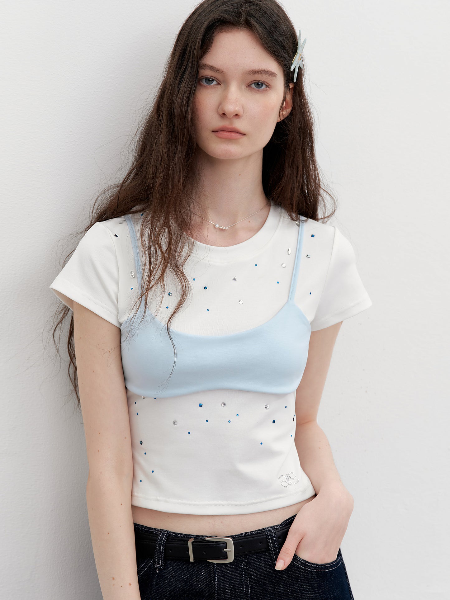 Sparkling Bra-Overlay Mermaid Tee