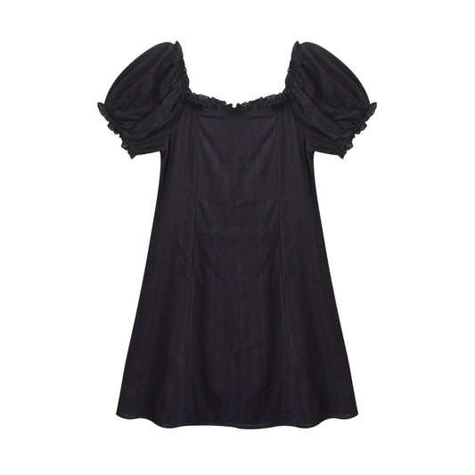 Embroidered Puff-Sleeve Square Neck Dress