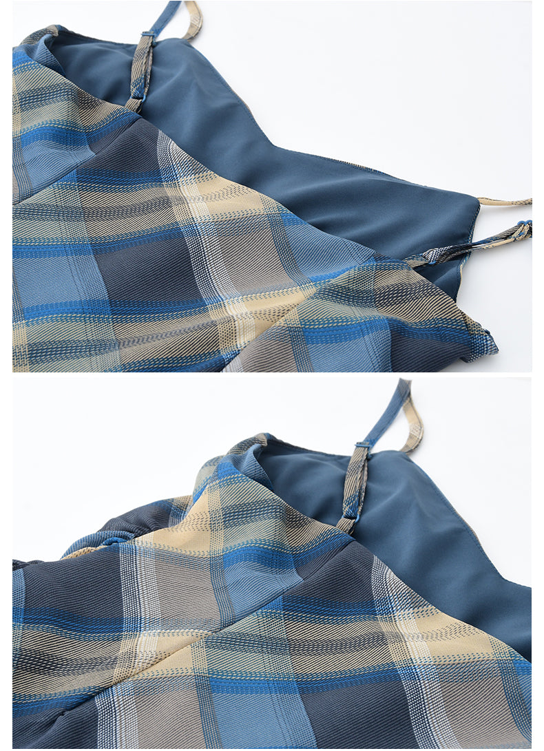 Asymmetric Draped Plaid Peplum Camisole