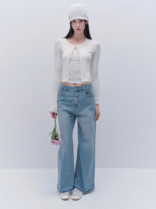 Pointelle Knit Cropped Camisole And Cardigan