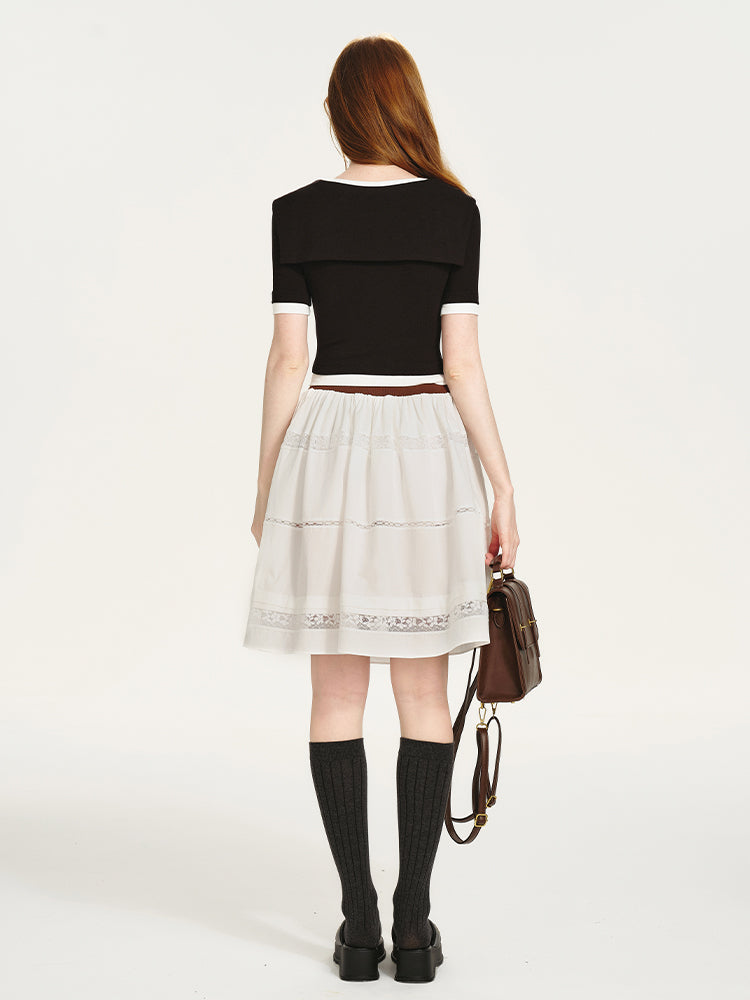 Layered Contrast Top With Sailor Collar And Tie Detail