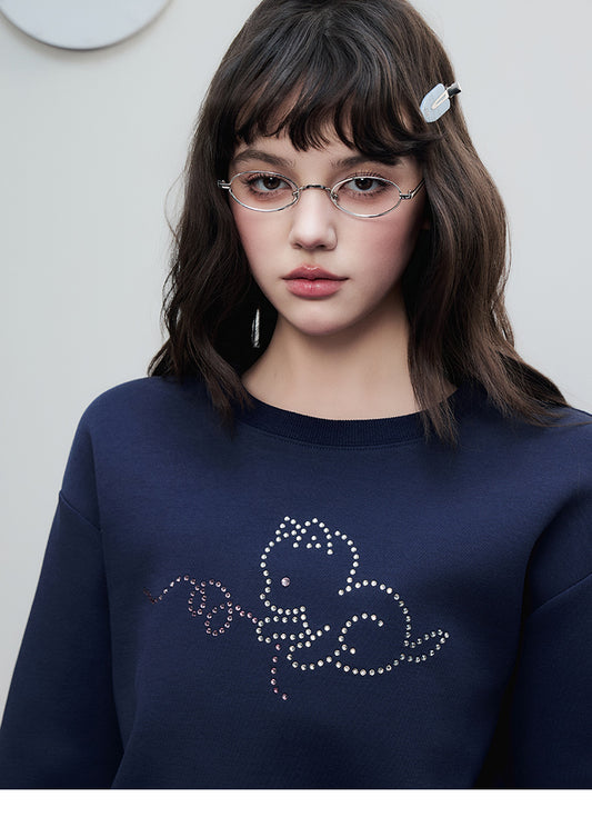 Cat Rhinestone Sweatshirt & Matching Shorts