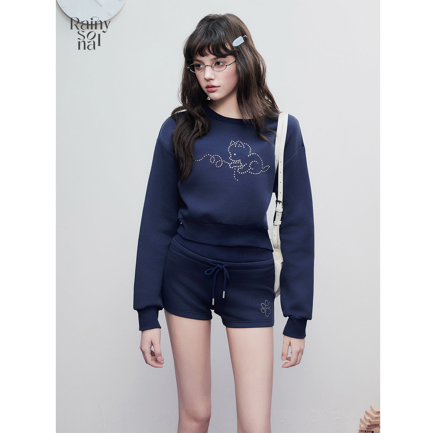 Cat Rhinestone Sweatshirt & Matching Shorts