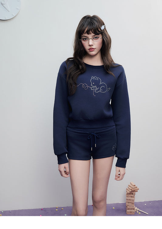 Cat Rhinestone Sweatshirt & Matching Shorts