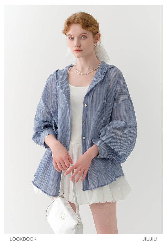 Plaid Relaxed Fit Cotton Hooded Overshirt