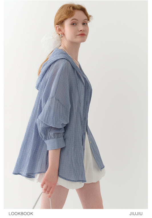 Plaid Relaxed Fit Cotton Hooded Overshirt