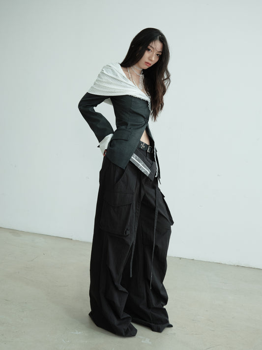 Double Waistband Maxi Wide-Leg Trousers