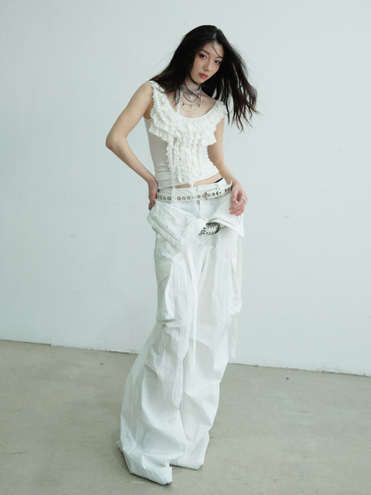 Double Waistband Maxi Wide-Leg Trousers