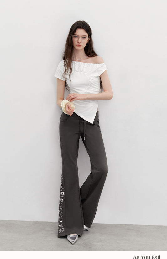 Flared Pants With Rhinestone Embellishments