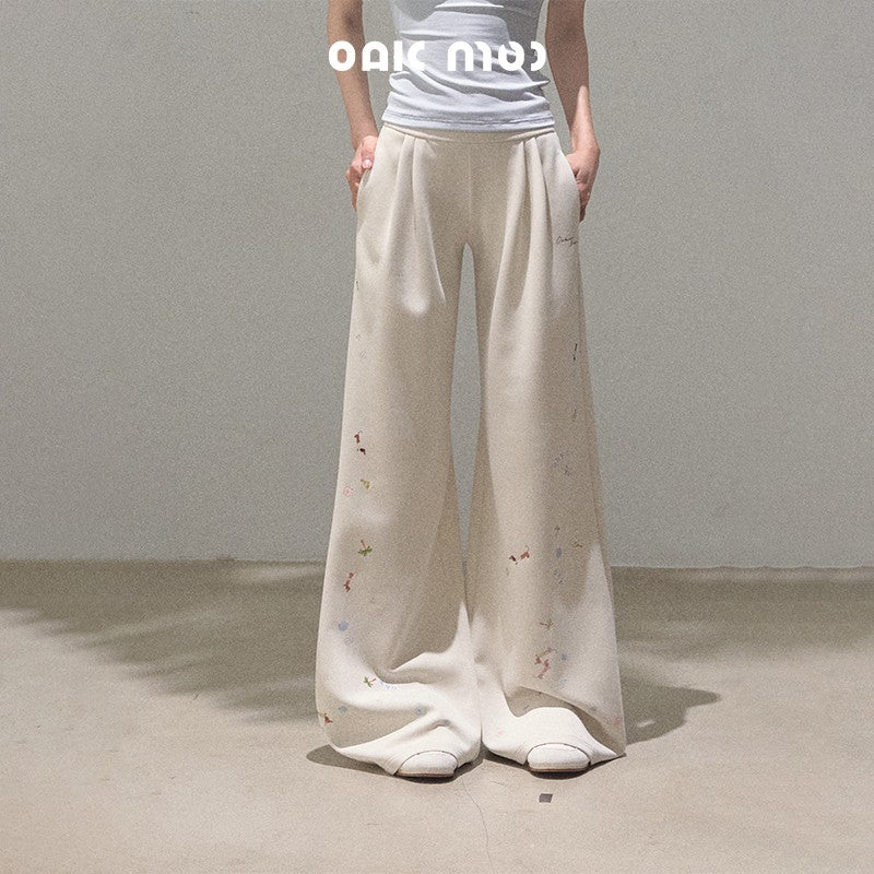 Relaxed Wide-Leg Dog Motif Pants