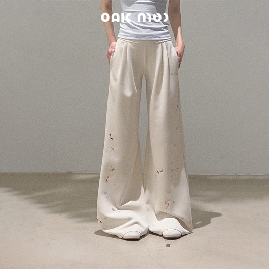 Relaxed Wide-Leg Dog Motif Pants