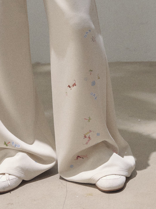 Relaxed Wide-Leg Dog Motif Pants