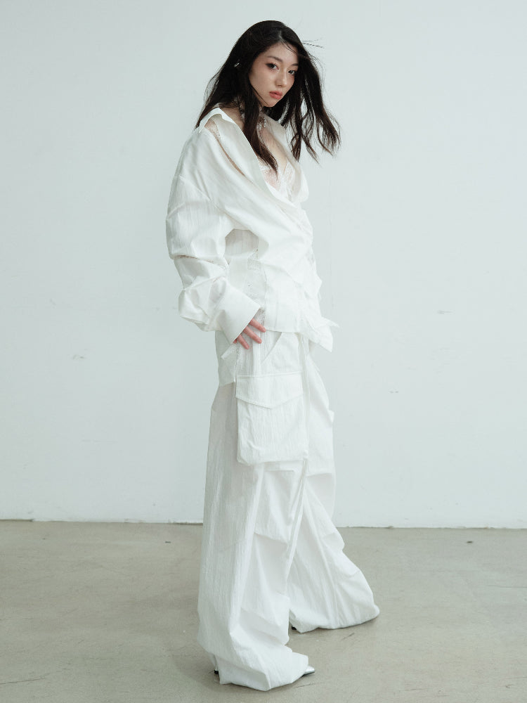 Loose-Fit Striped Shirt With Lace Panels