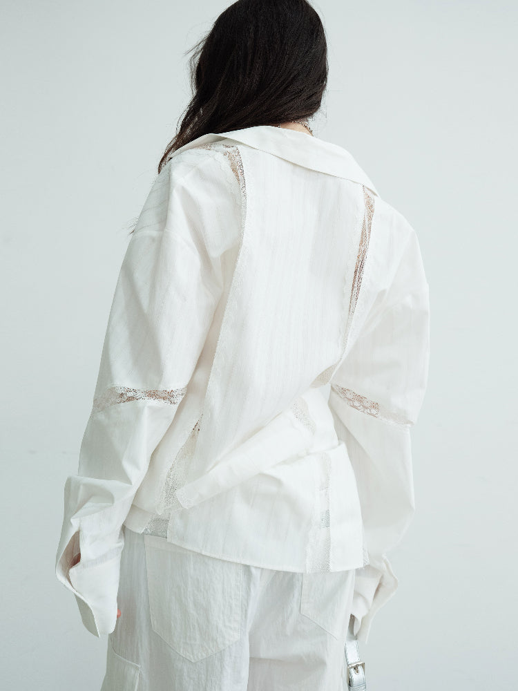 Loose-Fit Striped Shirt With Lace Panels
