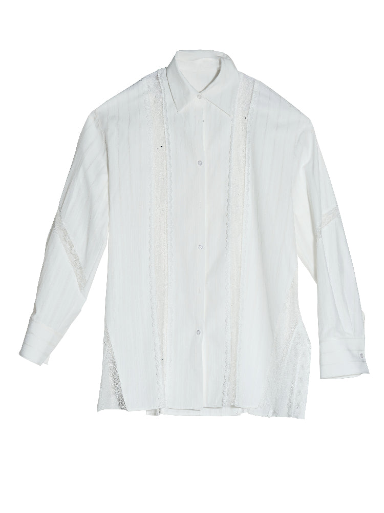 Loose-Fit Striped Shirt With Lace Panels