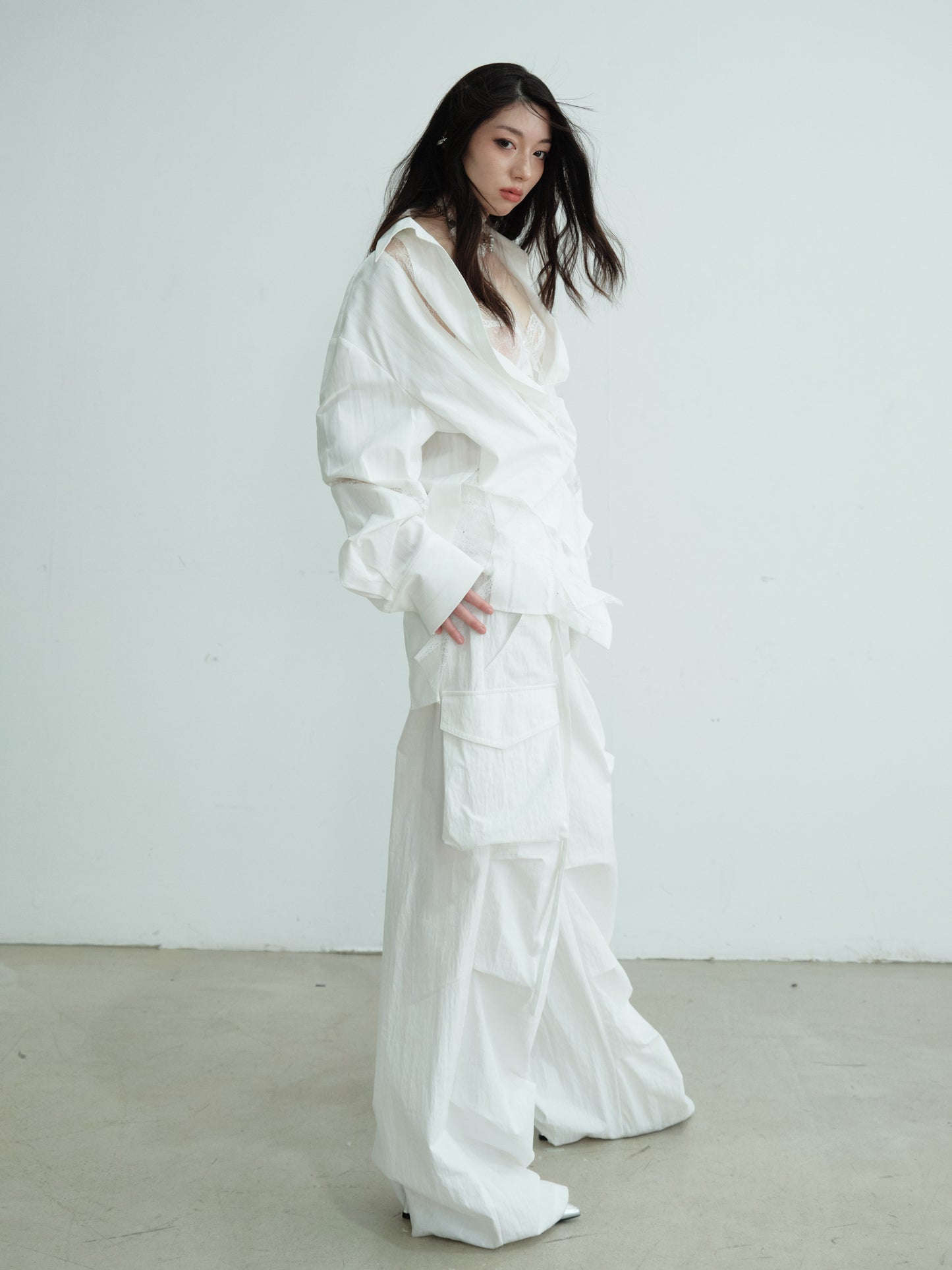 Loose-Fit Striped Shirt With Lace Panels