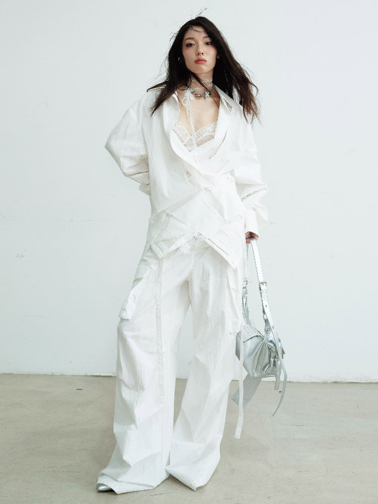 Loose-Fit Striped Shirt With Lace Panels