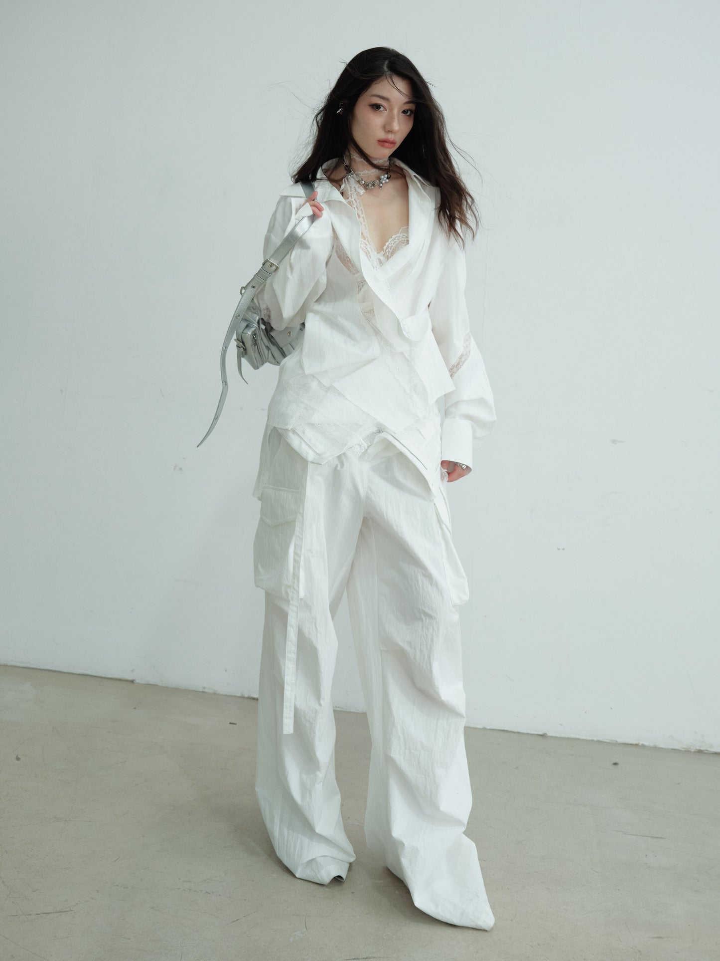 Loose-Fit Striped Shirt With Lace Panels