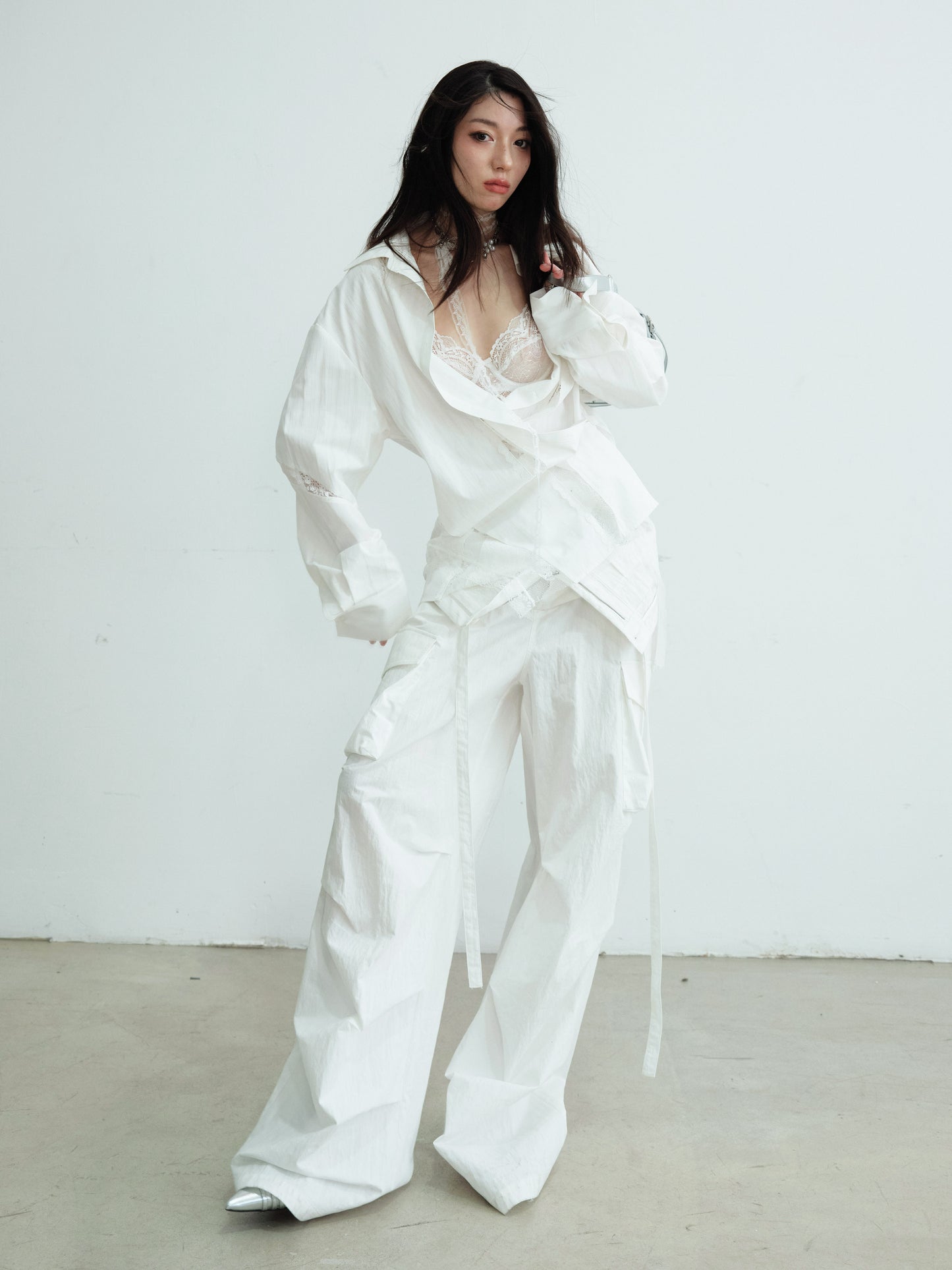 Loose-Fit Striped Shirt With Lace Panels