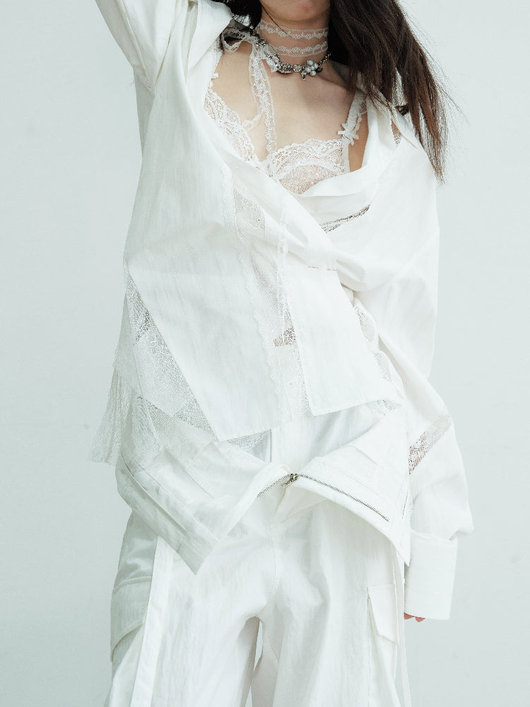 Loose-Fit Striped Shirt With Lace Panels