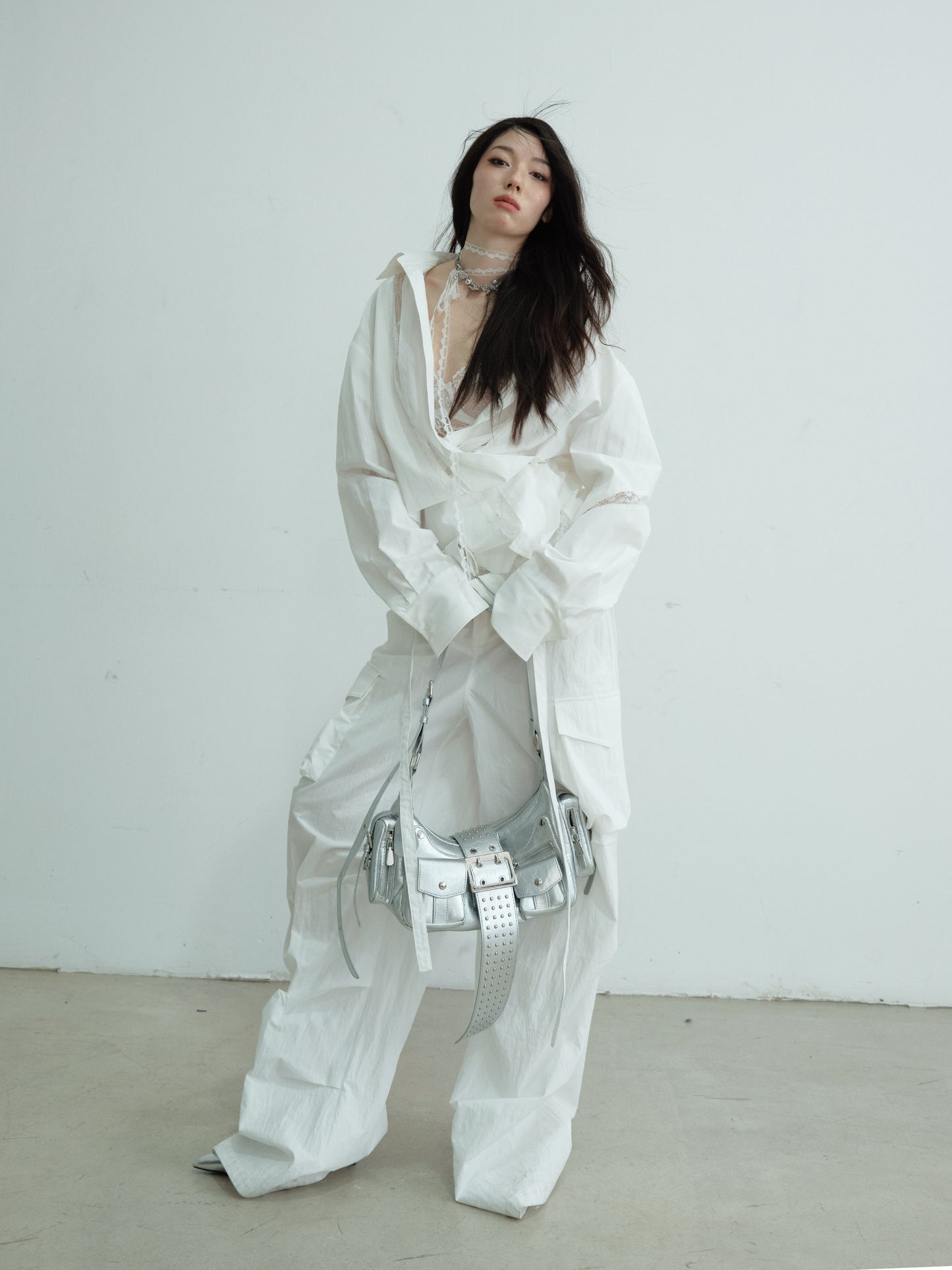 Loose-Fit Striped Shirt With Lace Panels