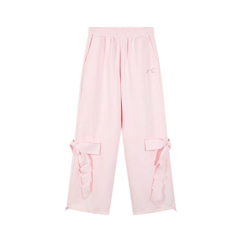 Elastic Waist Pants With Large Bow