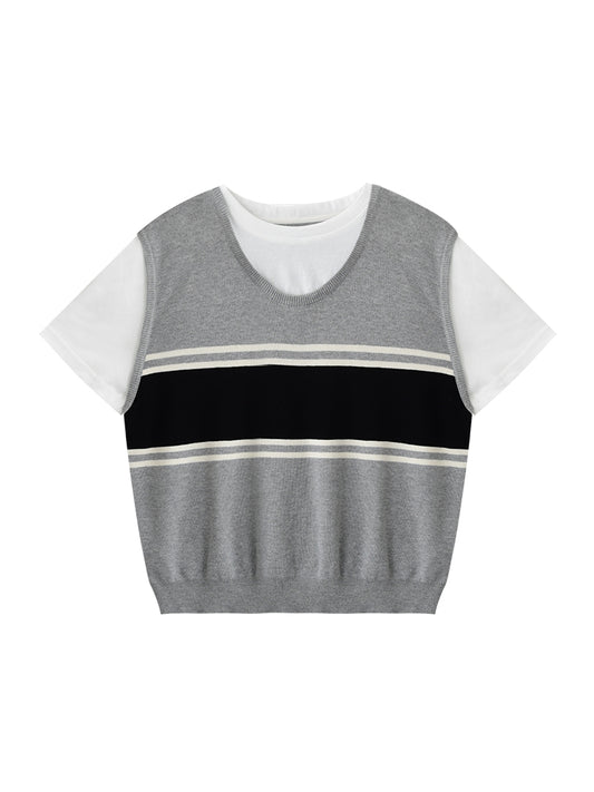 Striped Faux-Layered Vest T-Shirt
