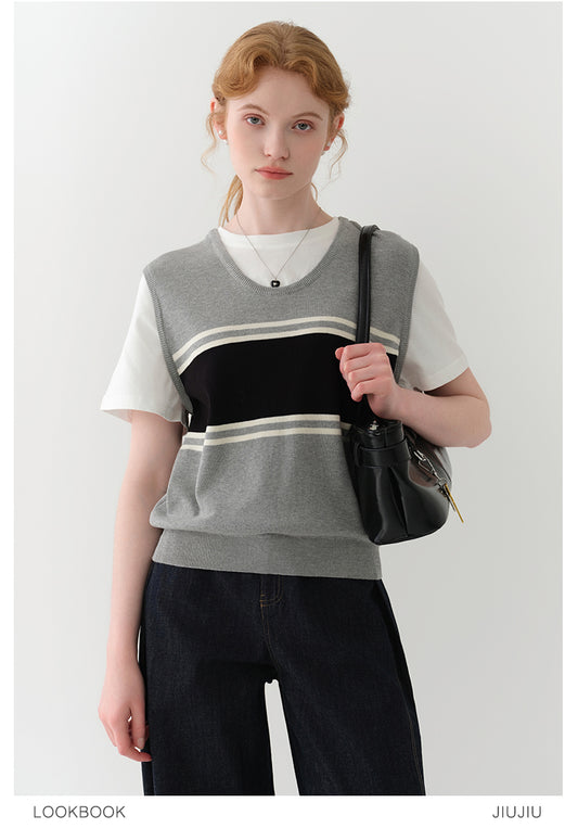 Striped Faux-Layered Vest T-Shirt