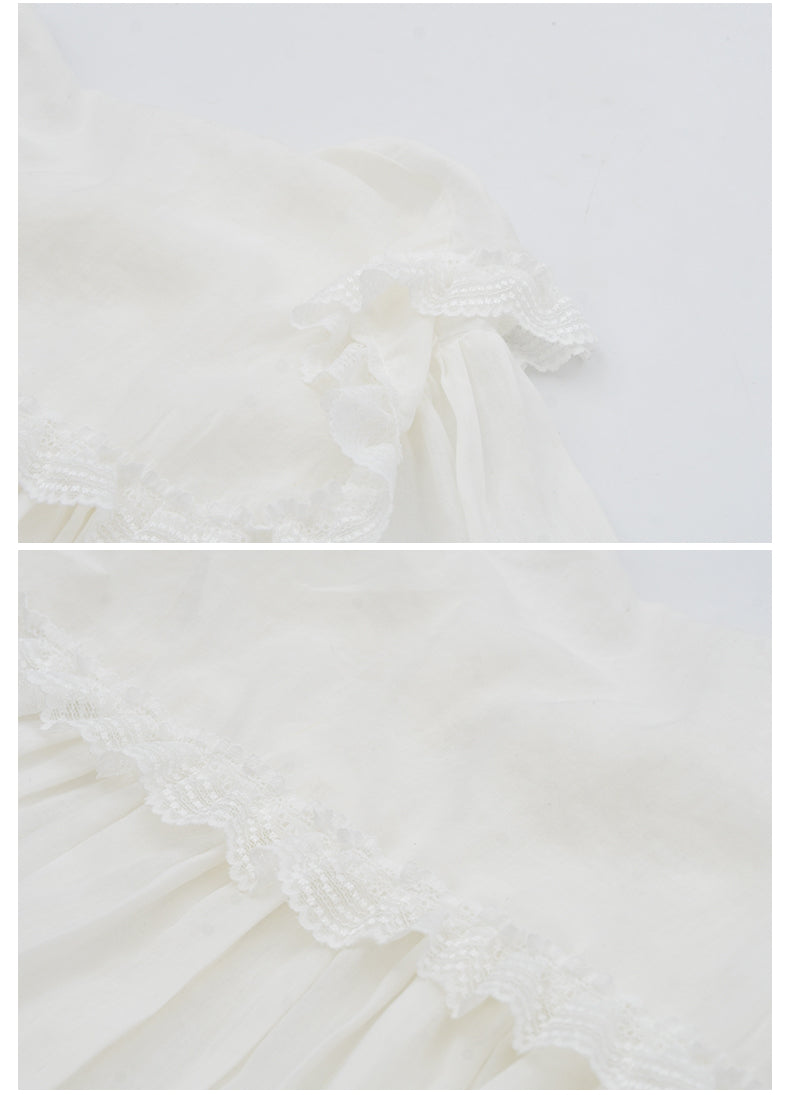 Lace Doll Collar Sheer Cotton Gauze Blouse