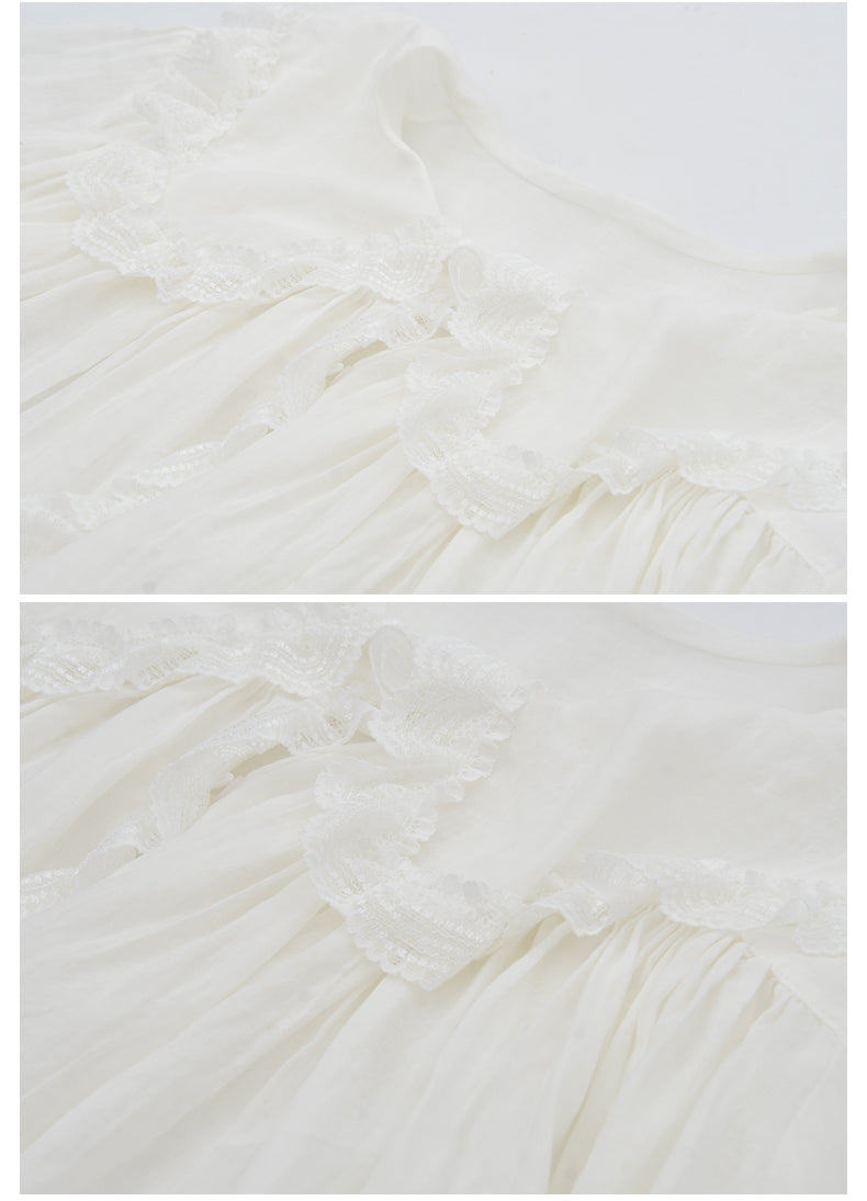 Lace Doll Collar Sheer Cotton Gauze Blouse