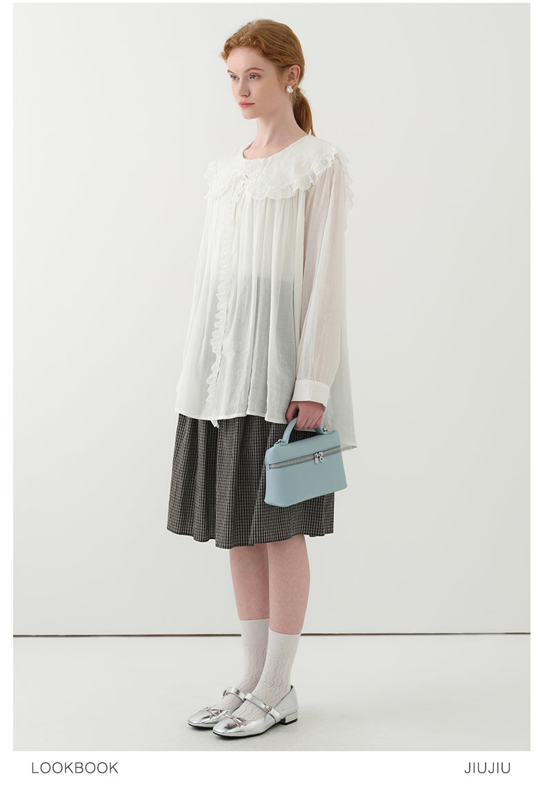 Lace Doll Collar Sheer Cotton Gauze Blouse