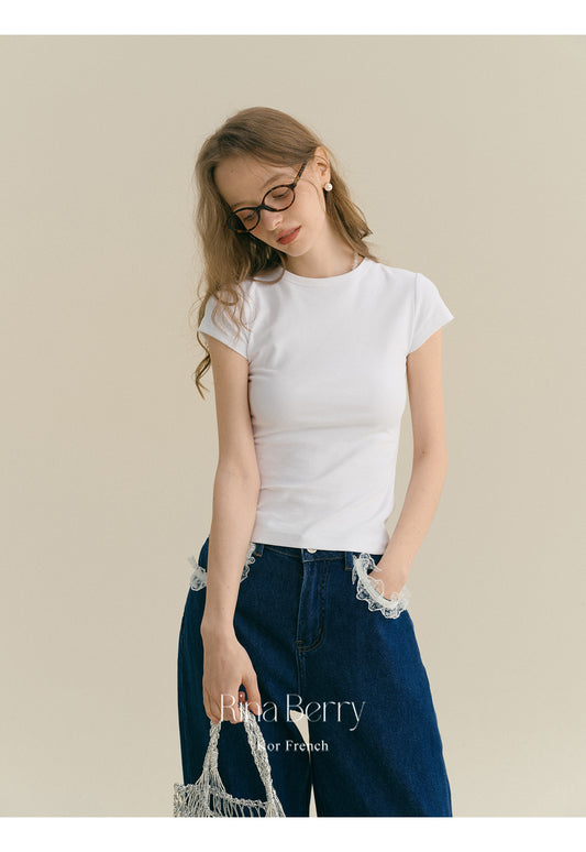 Basic Slim Fit Cap-Sleeve T-Shirt