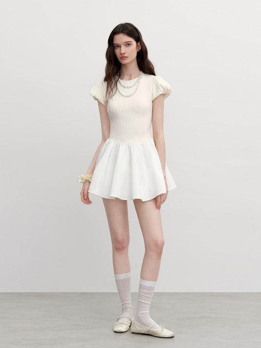 Minimal Flared Panel Dress With Bubble Sleeves
