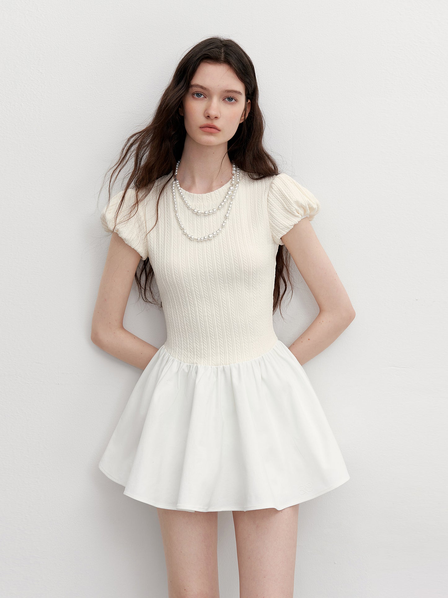 Minimal Flared Panel Dress With Bubble Sleeves