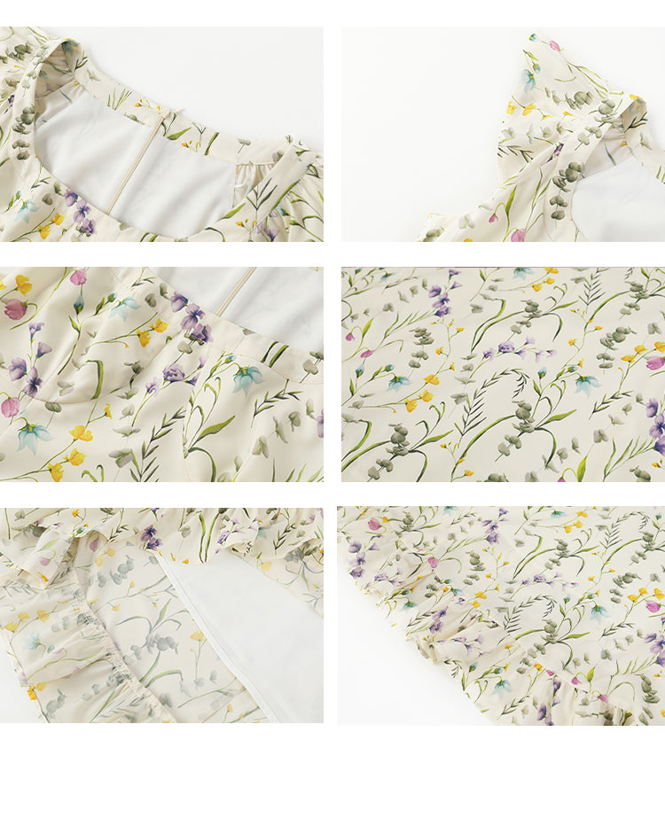 Floral Square-Neck Dress With Butterfly Sleeves