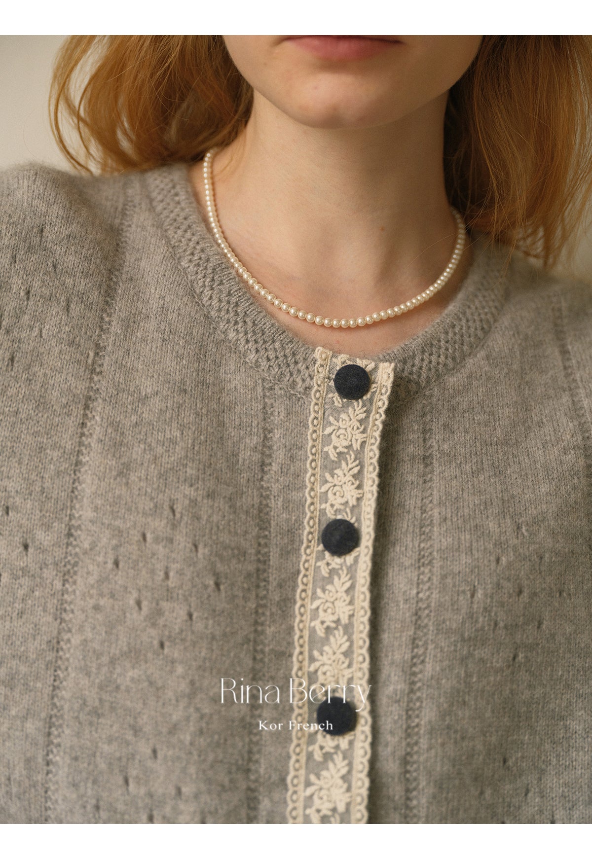 Pointelle Knit Cardigan With Lace Placket