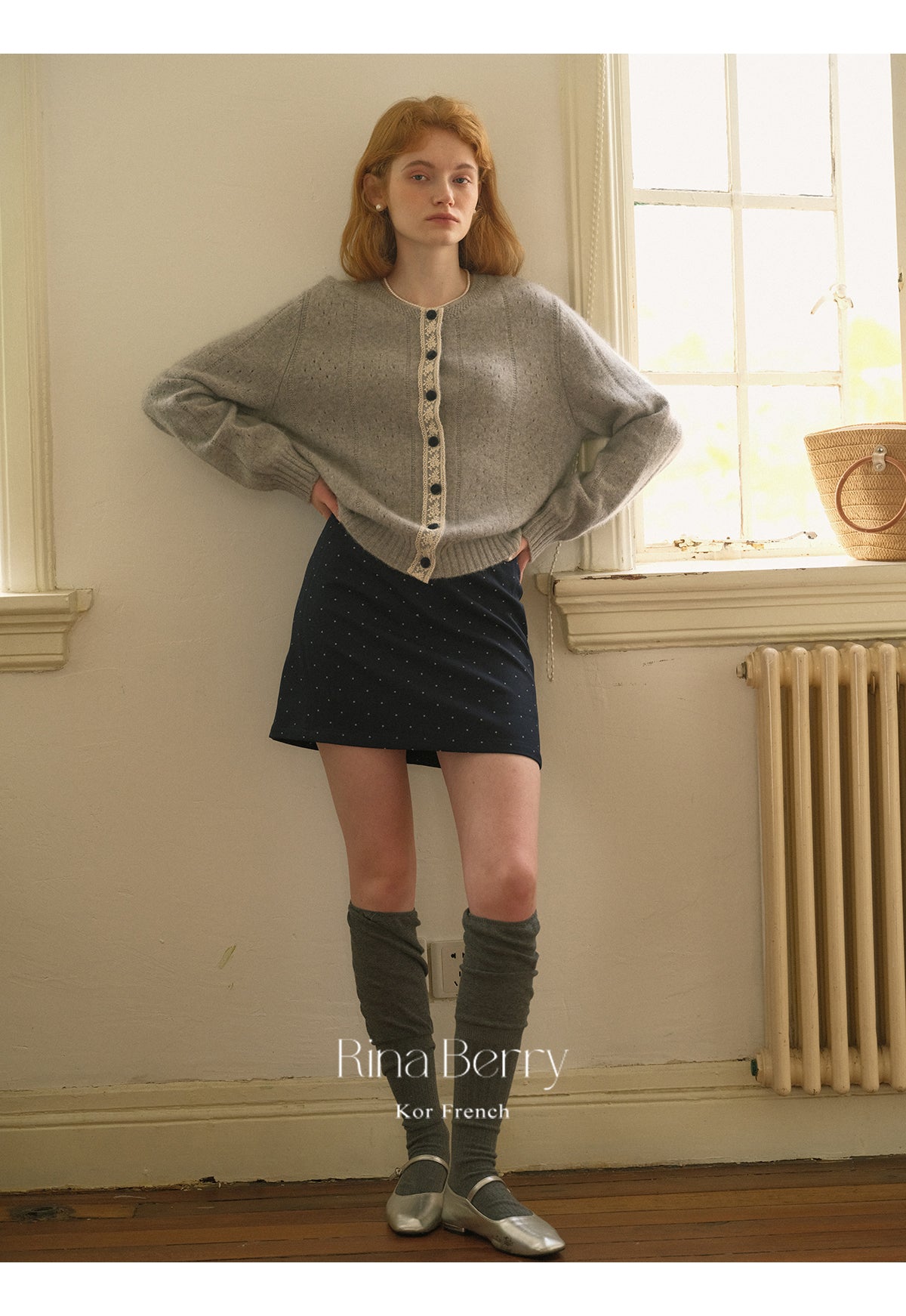 Pointelle Knit Cardigan With Lace Placket
