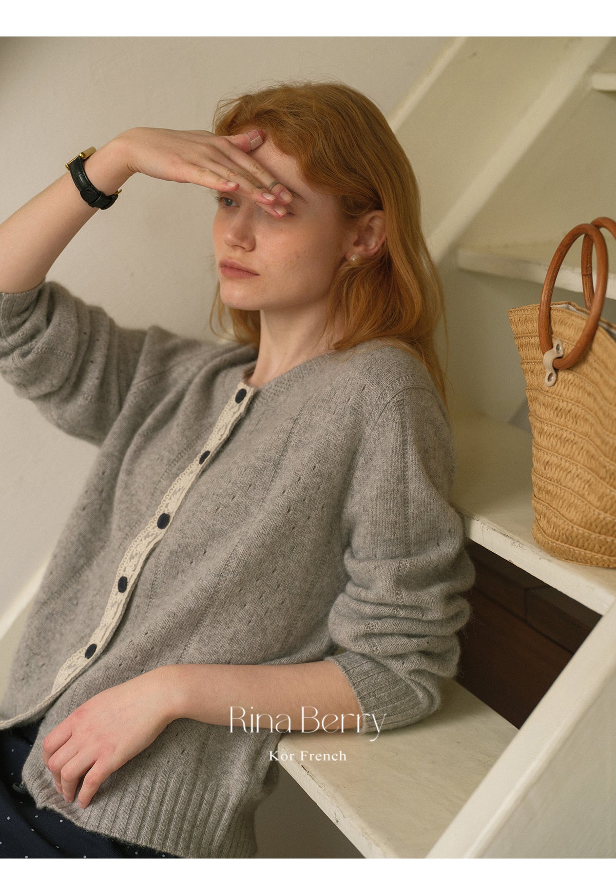 Pointelle Knit Cardigan With Lace Placket