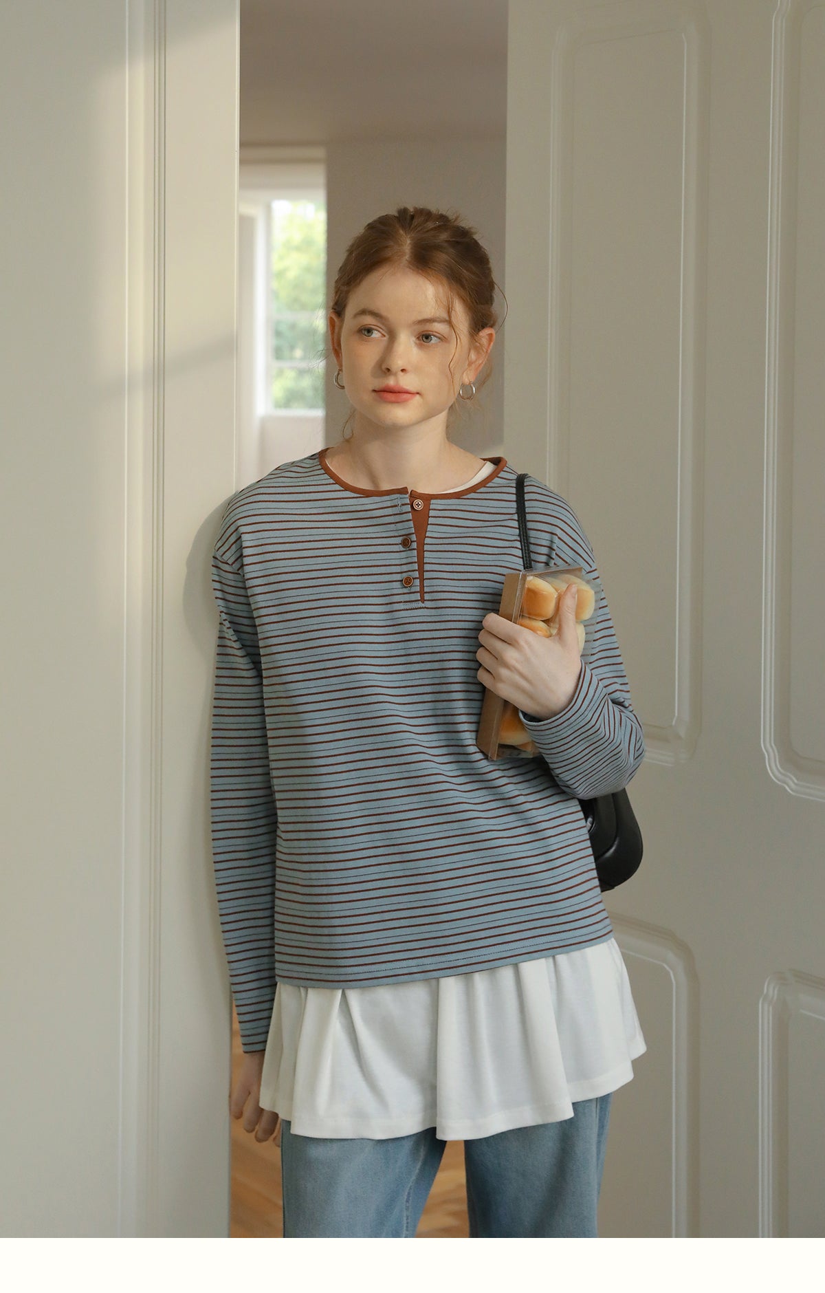 Relaxed Fit Contrast Stripe Henley T-Shirt