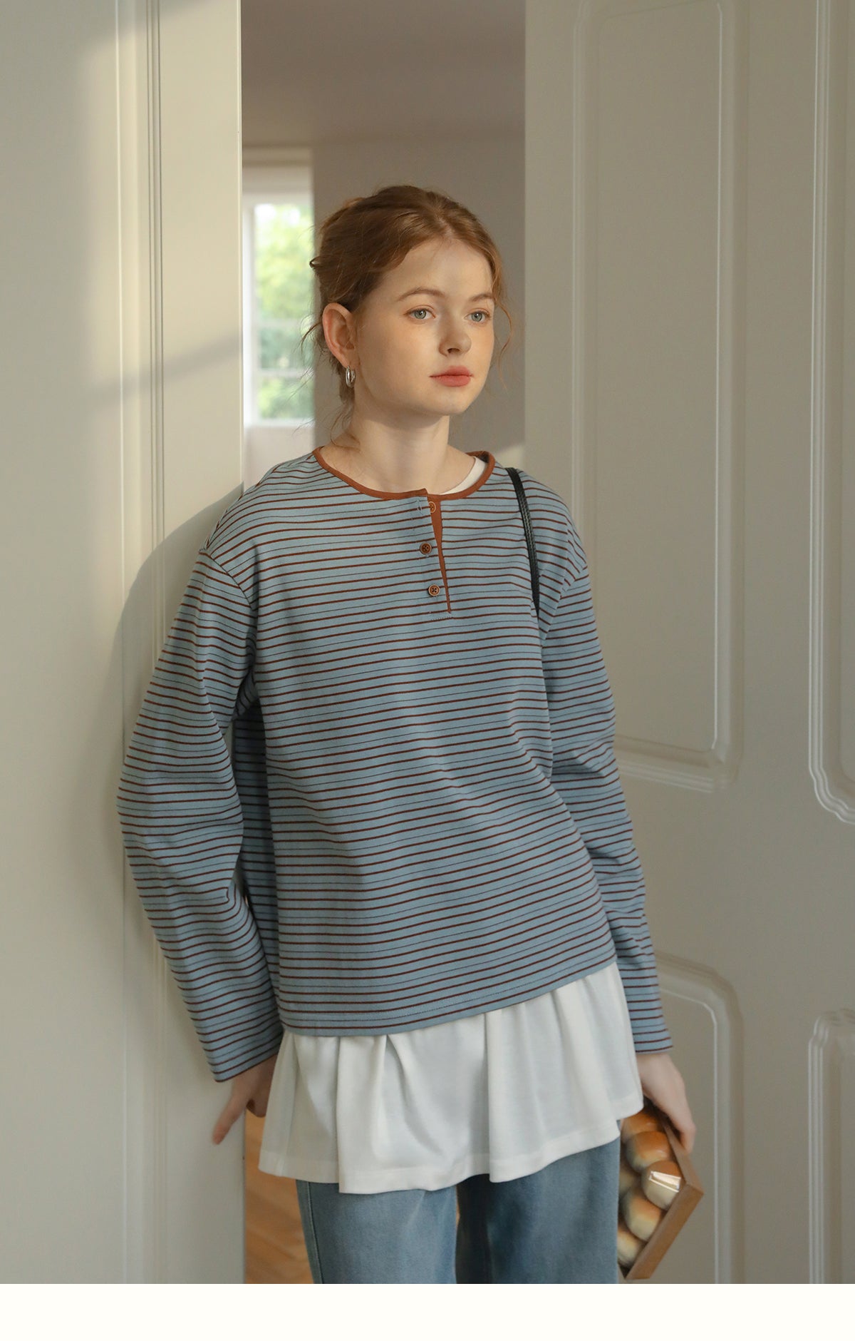 Relaxed Fit Contrast Stripe Henley T-Shirt