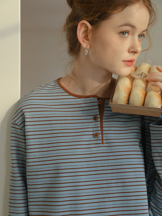 Relaxed Fit Contrast Stripe Henley T-Shirt