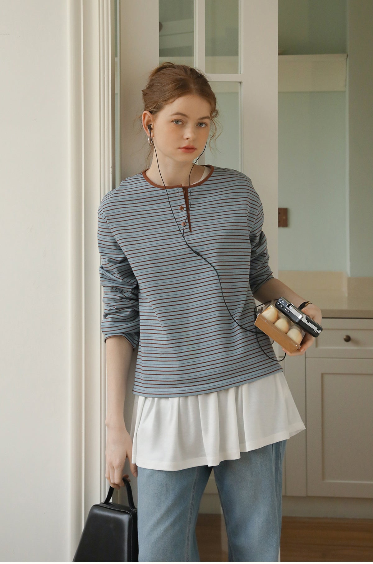 Relaxed Fit Contrast Stripe Henley T-Shirt