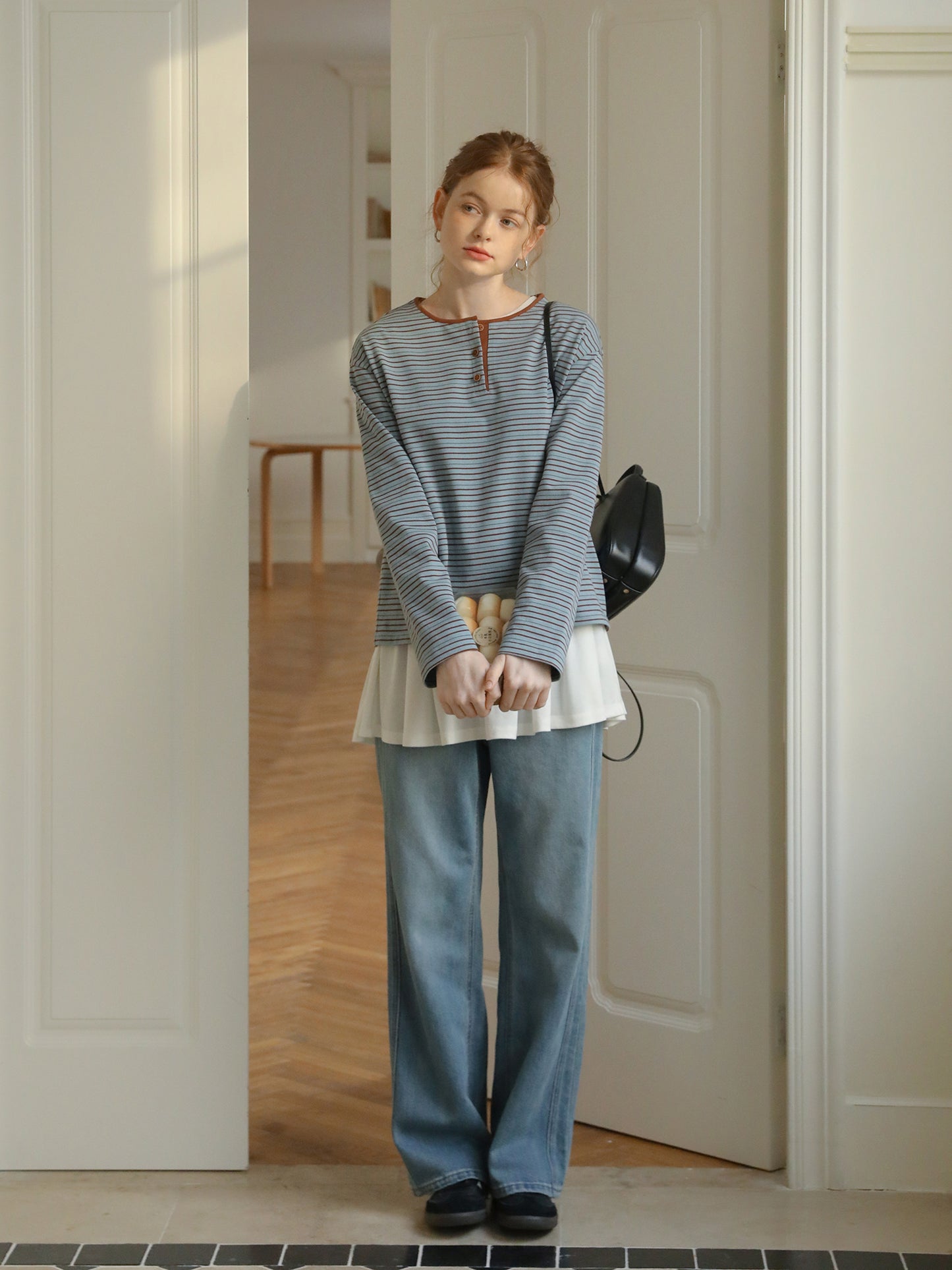 Relaxed Fit Contrast Stripe Henley T-Shirt