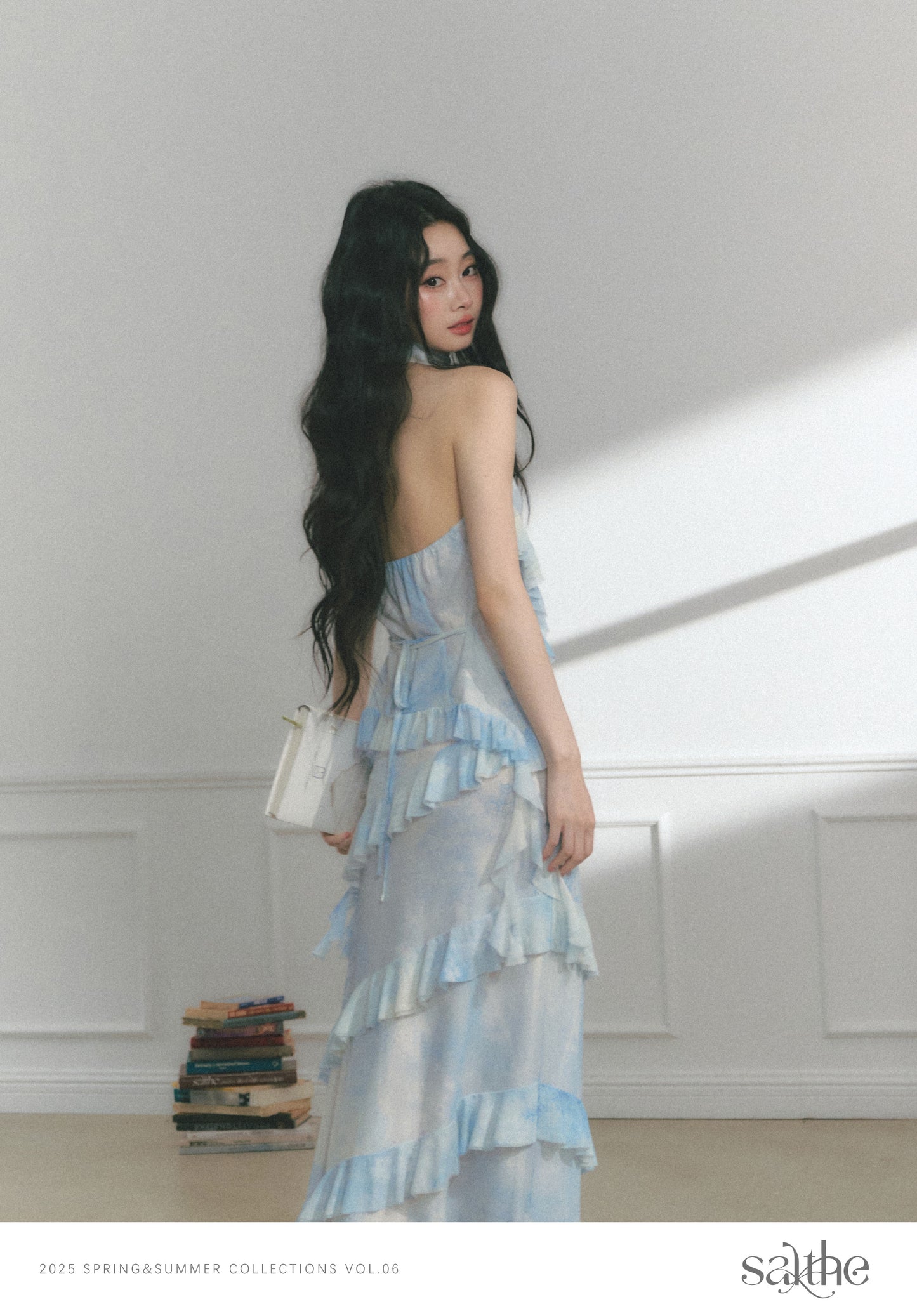 Gradient Halter Top & Maxi Skirt With Ruffle Trims