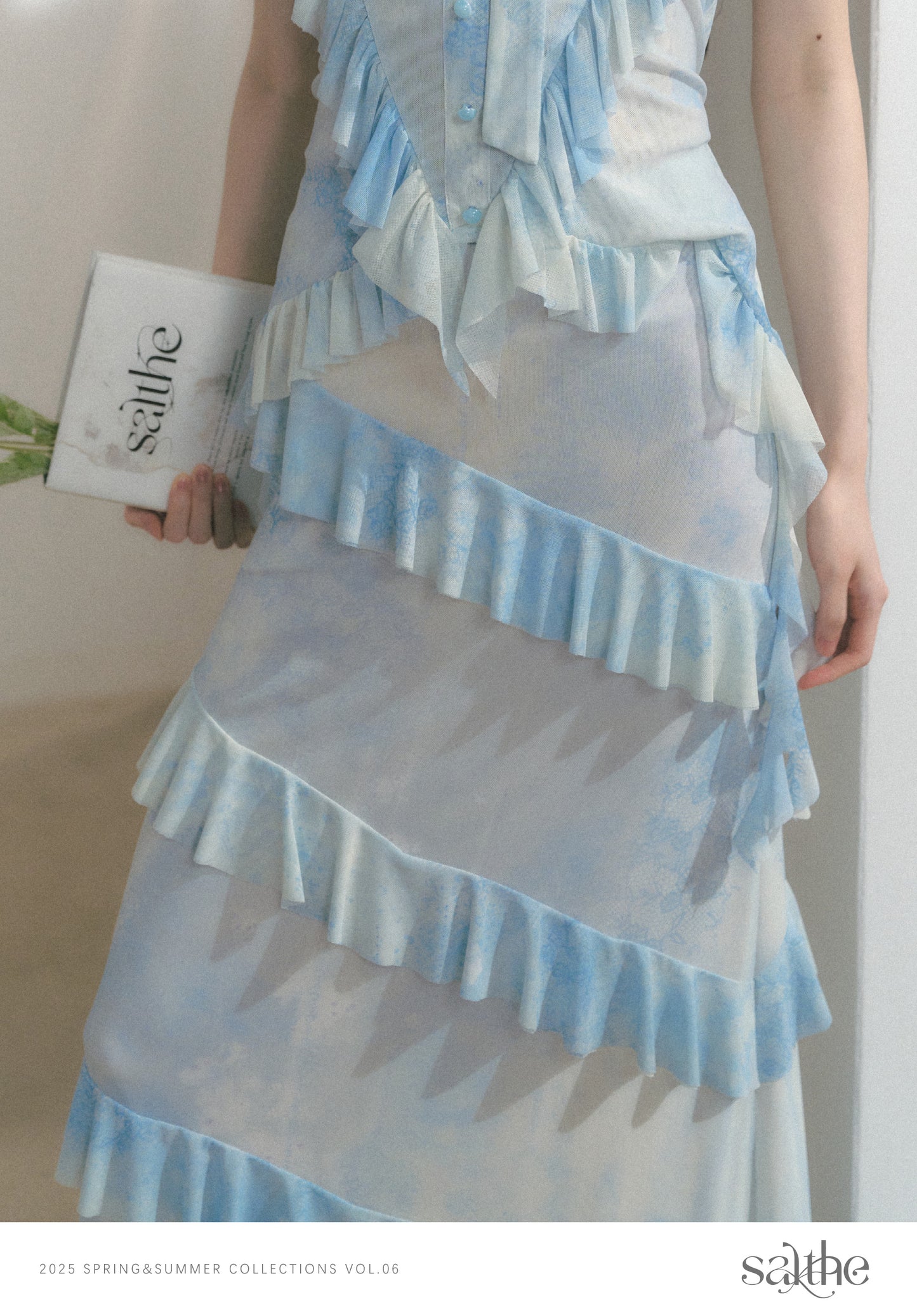Gradient Halter Top & Maxi Skirt With Ruffle Trims