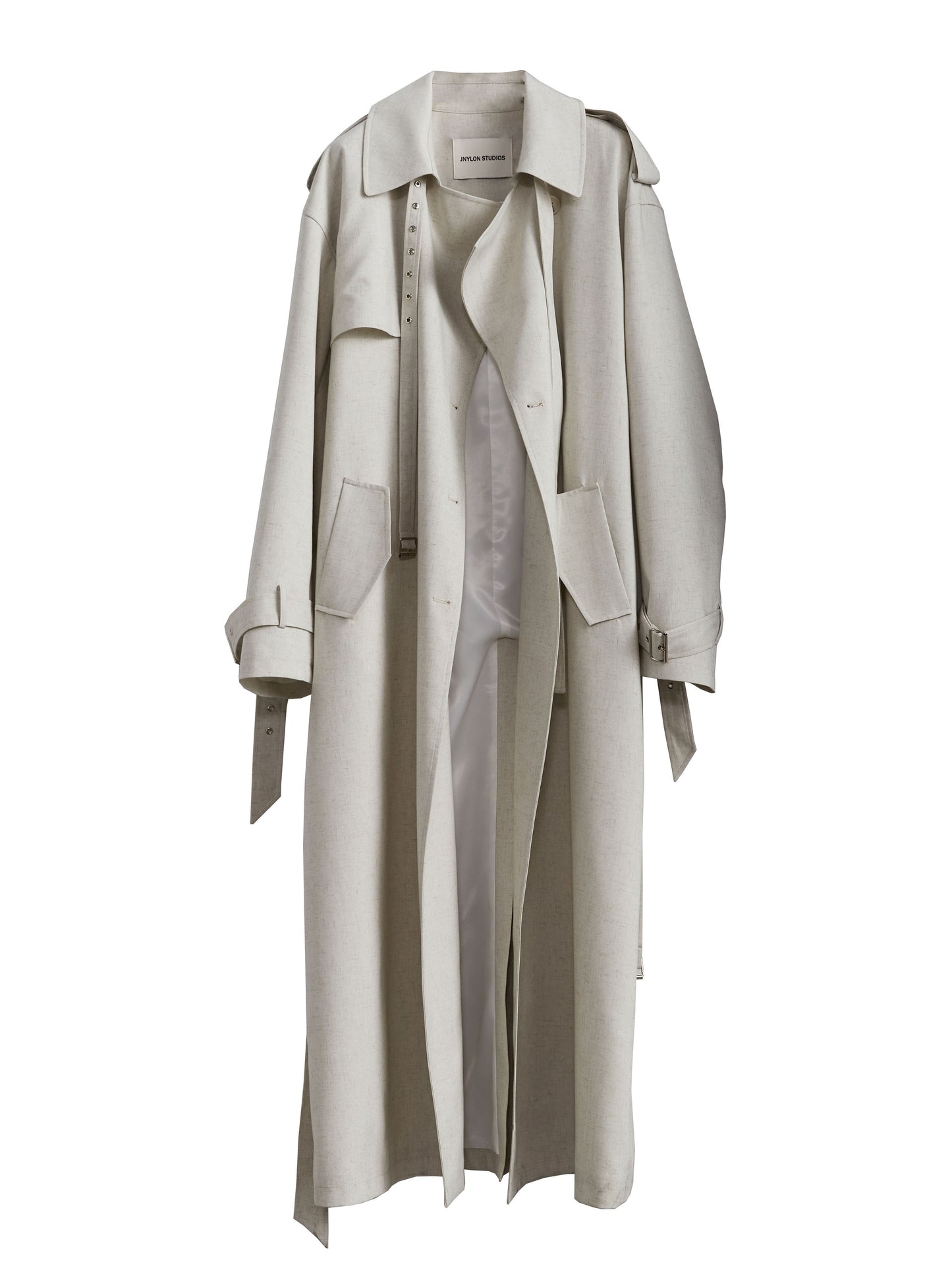 Double-Breasted Belted Neutral Trench Coat