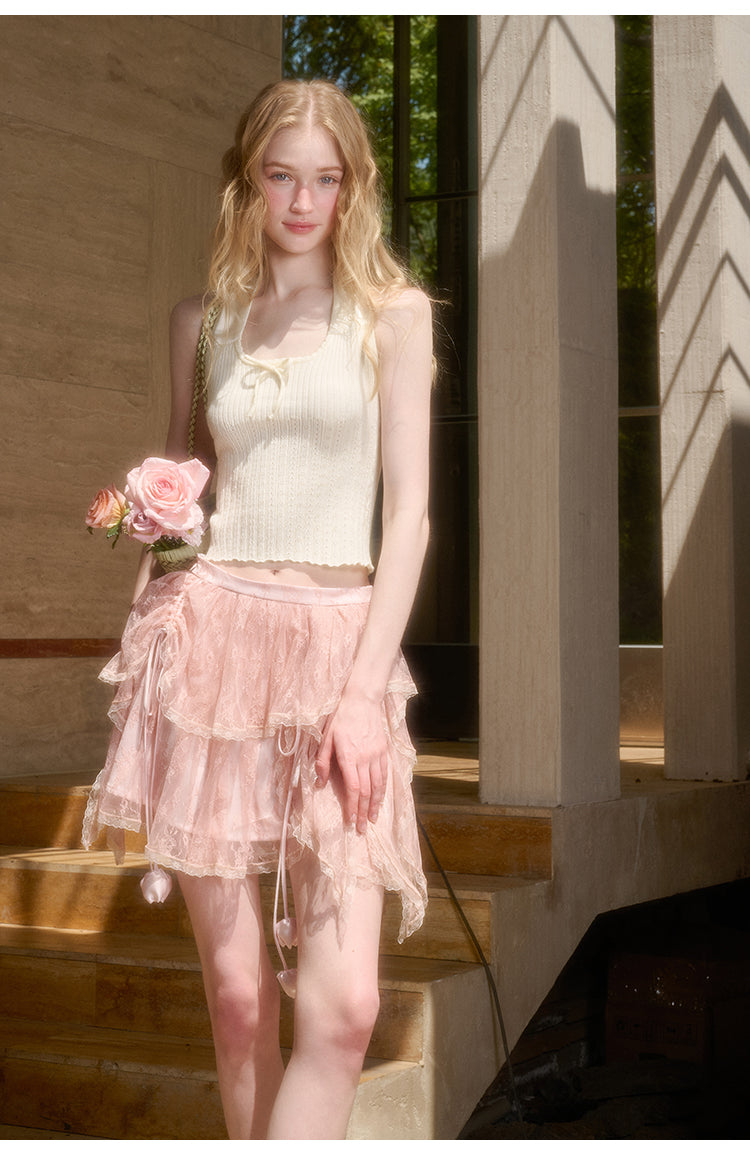 Pointelle Cropped Top With Wide Halter Strap