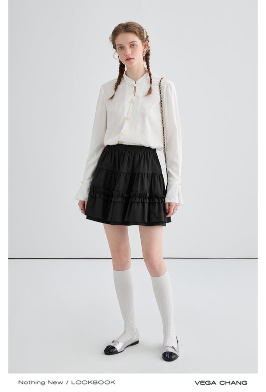 Qipao-Inspired Jacquard Print Blouse And Matching Skirt